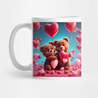 Teddy celebrating Valentines day, randome floating love hearts Mug